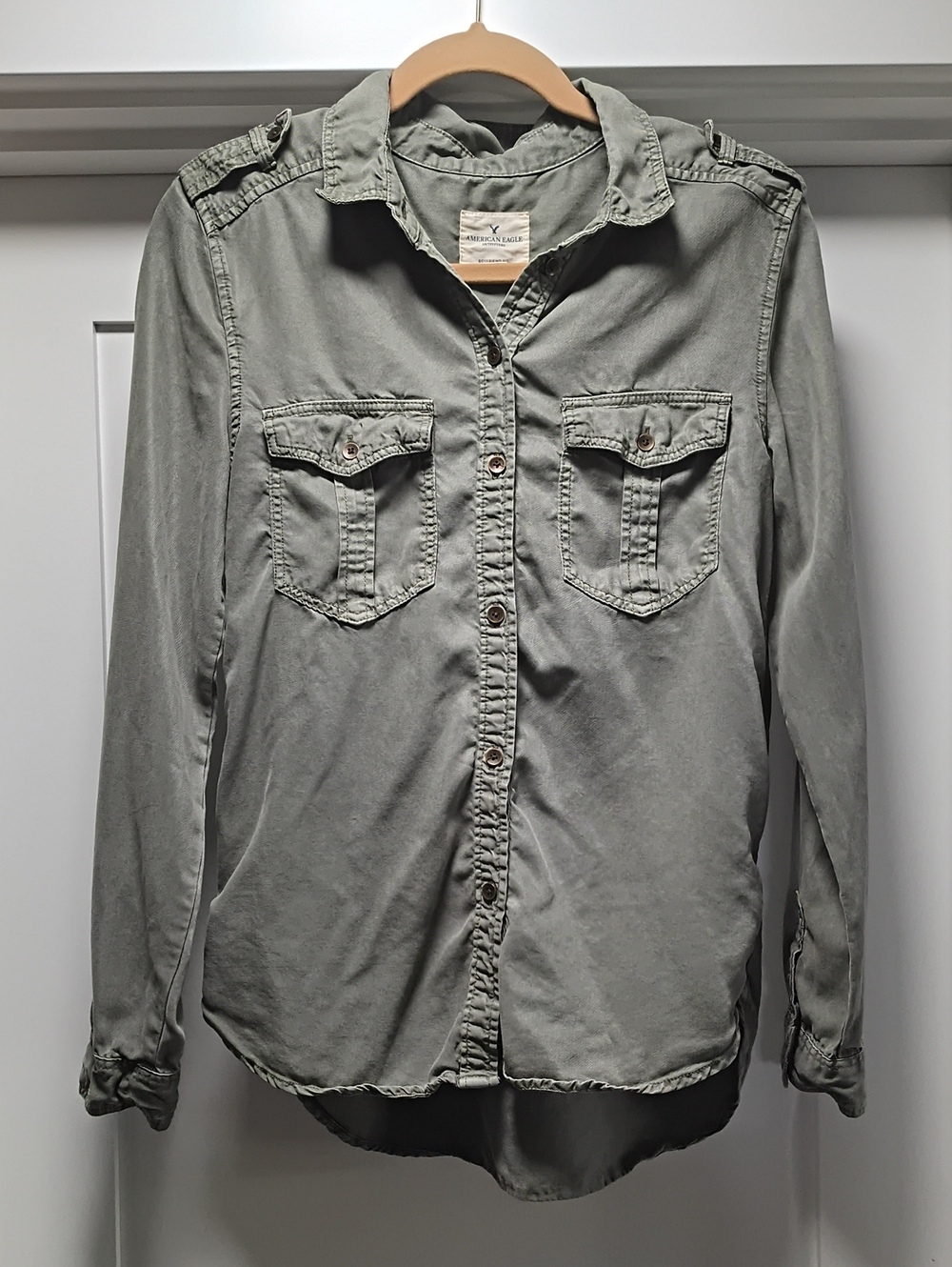 American Eagle Outfitters Olive Green Button-Down Shirt